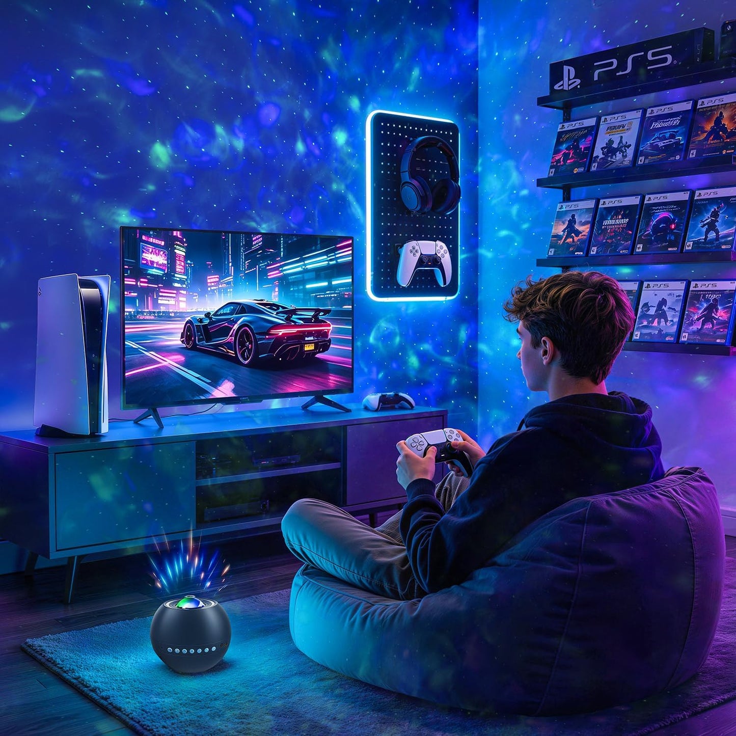360 Game Lights Galaxy Projector Gaming Accessories Gaming Room Decor Green Star Bluetooth Speaker+15 White Noise Man Cave Accessories Cool Gifts for Men Birthday Gift Cool Stuff for Teen Boy