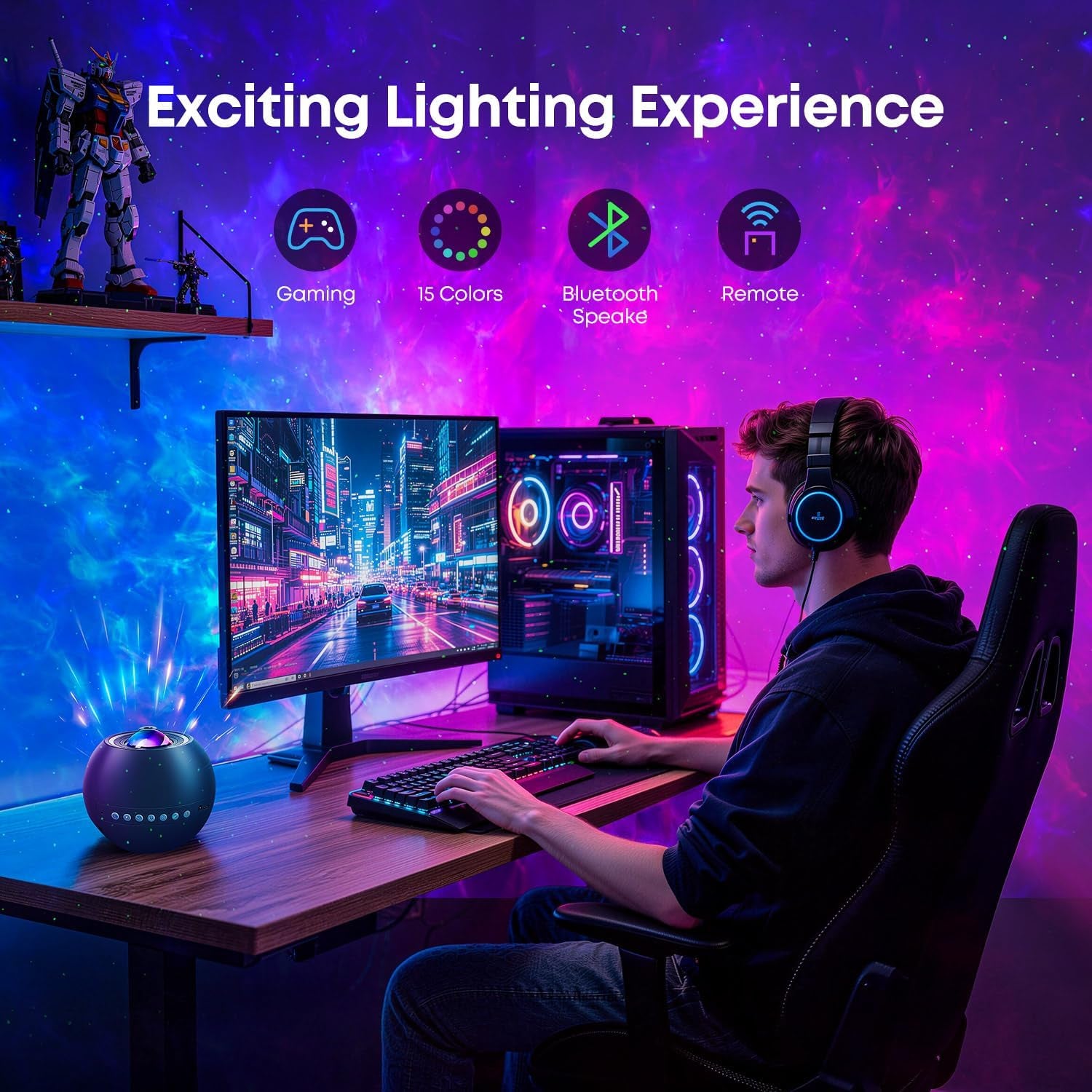 360 Game Lights Galaxy Projector Gaming Accessories Gaming Room Decor Green Star Bluetooth Speaker+15 White Noise Man Cave Accessories Cool Gifts for Men Birthday Gift Cool Stuff for Teen Boy