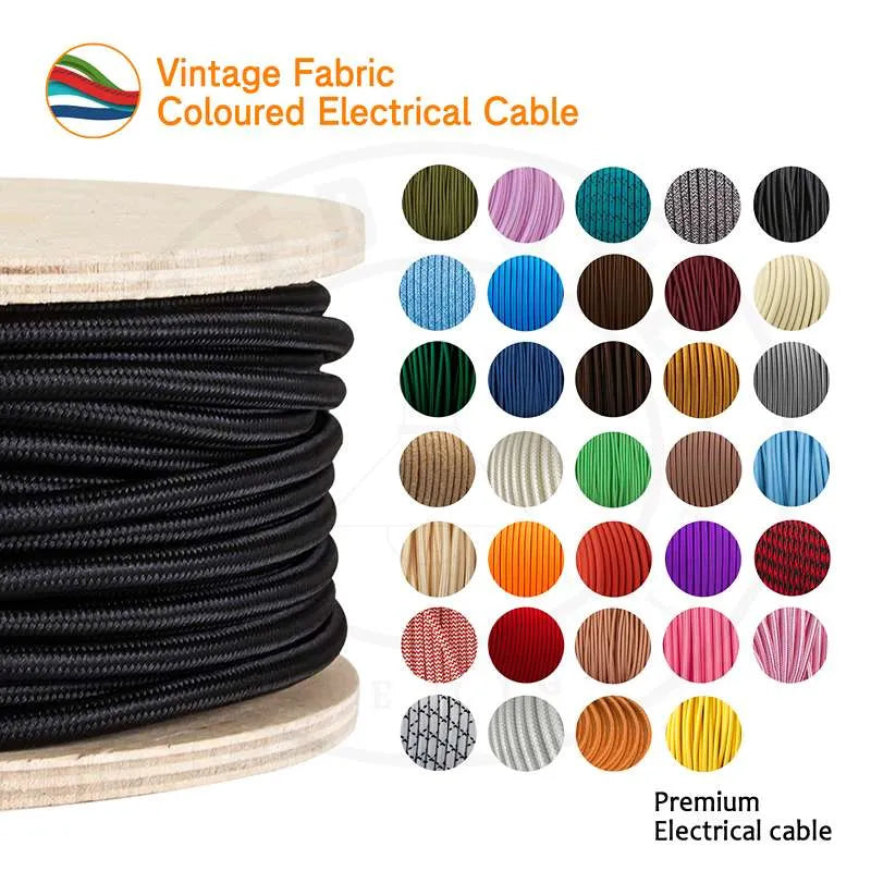 1M/5M/10M 3 Core Vintage Round Braided Ivory Fabric Lighting Cable~4538