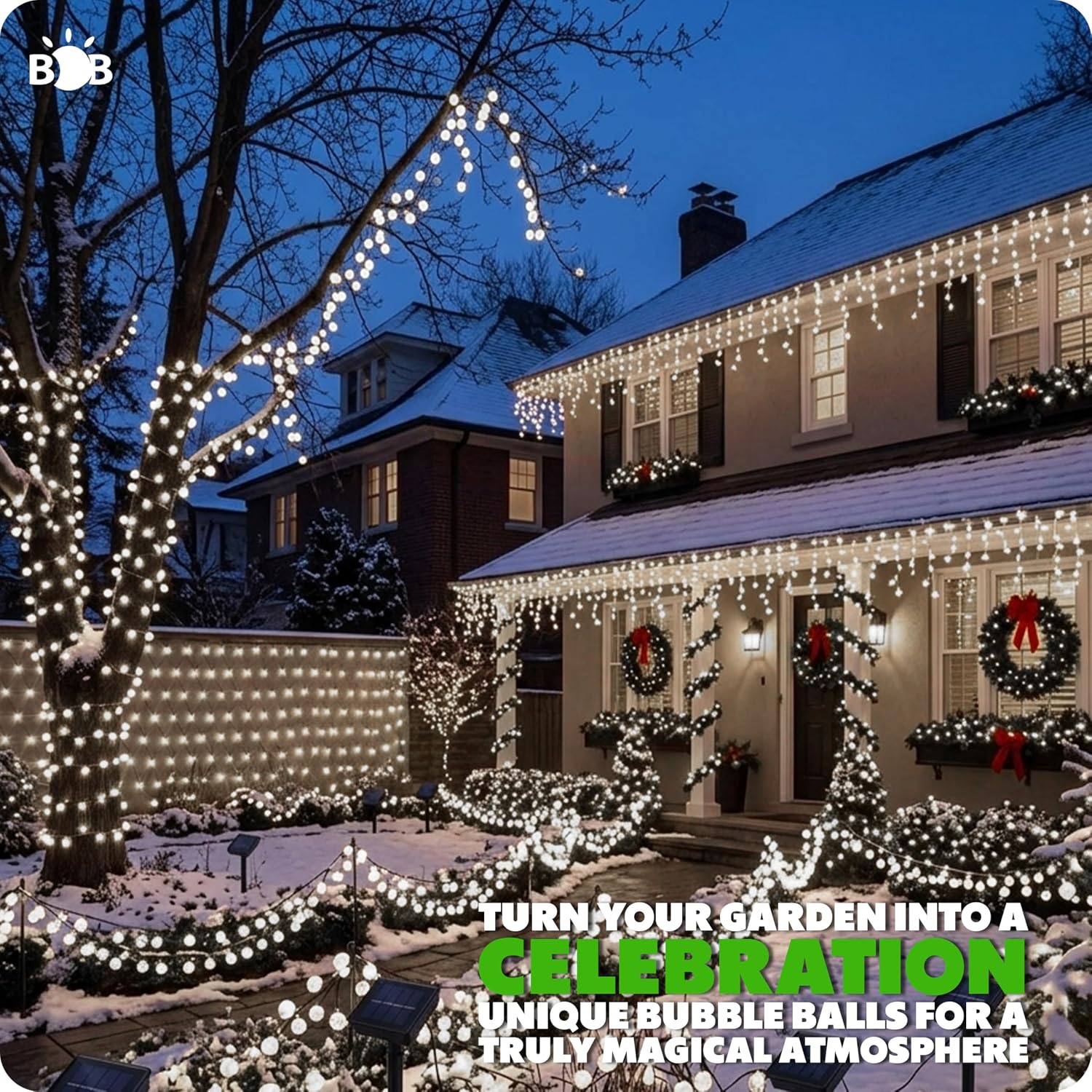 Solar Bubble Ball String Lights Outdoor, 16.9M 100 LED Cool White Fairy Lights, Waterproof Solar Powered Crystal Globe Lights with 8 Modes for Garden, Patio, Yard, Tree, Wedding & Party Decor (100)