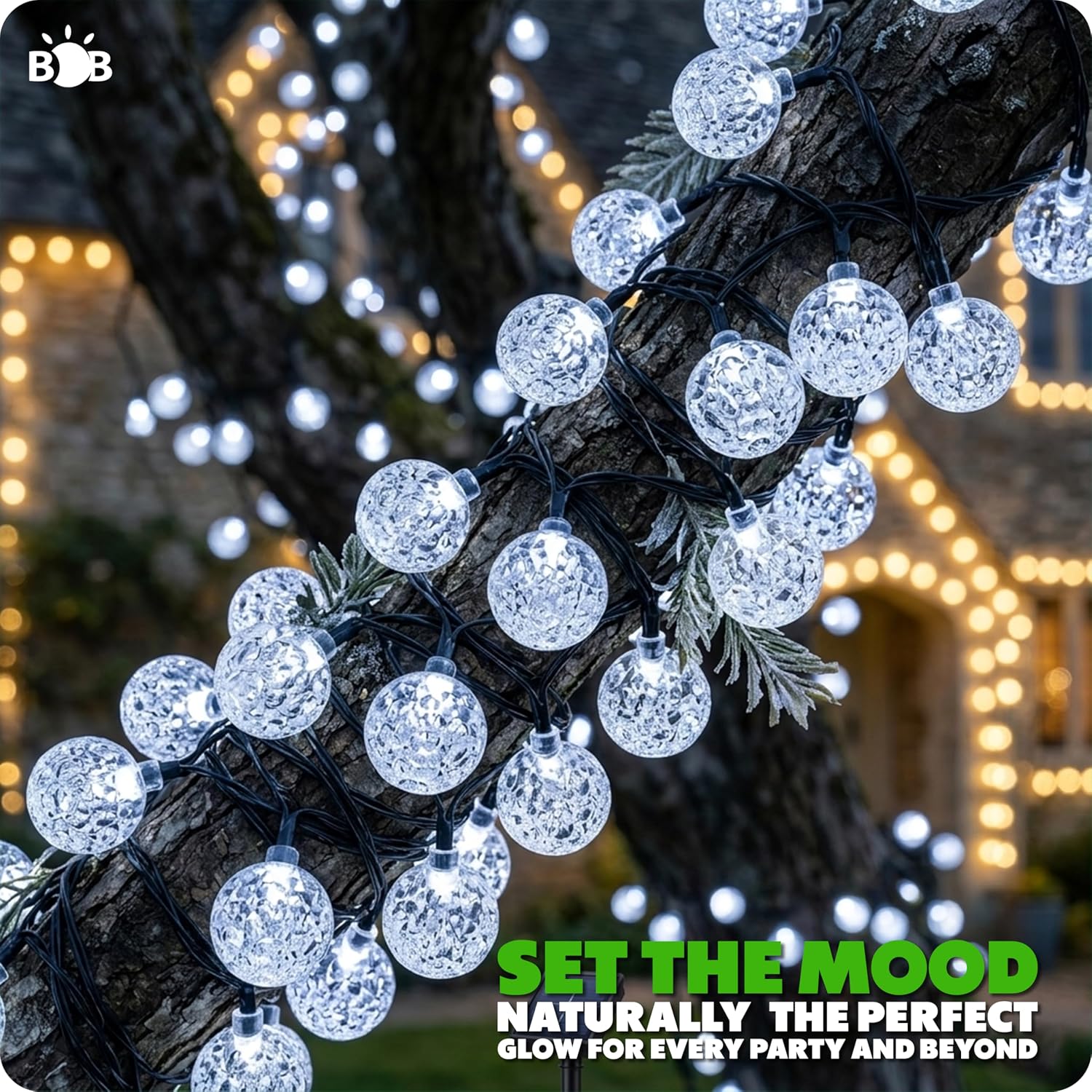 Solar Bubble Ball String Lights Outdoor, 16.9M 100 LED Cool White Fairy Lights, Waterproof Solar Powered Crystal Globe Lights with 8 Modes for Garden, Patio, Yard, Tree, Wedding & Party Decor (100)