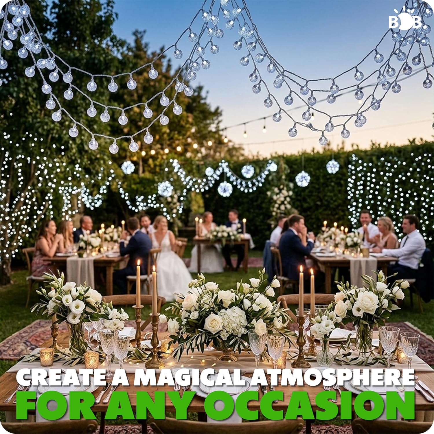 Solar Bubble Ball String Lights Outdoor, 16.9M 100 LED Cool White Fairy Lights, Waterproof Solar Powered Crystal Globe Lights with 8 Modes for Garden, Patio, Yard, Tree, Wedding & Party Decor (100)
