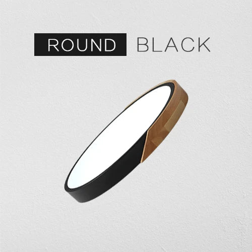 Nordic Wooden LED Ceiling Light - Black Round, RC Dimmable, 40x40x5cm, 36W