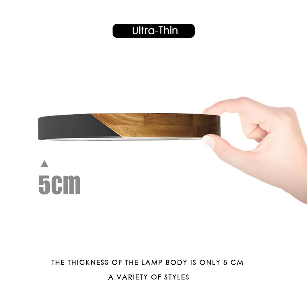NNEOBA Nordic Wooden LED Ceiling Light - Black Round, RC Dimmable, 40x40x5cm, 36W