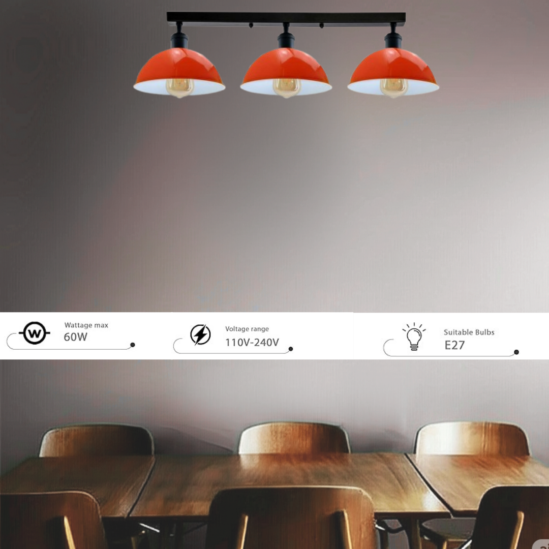 Industrial Steam Punk Orange 3 Way Over Table Light Indoor Ceiling Hanging Light ~3590