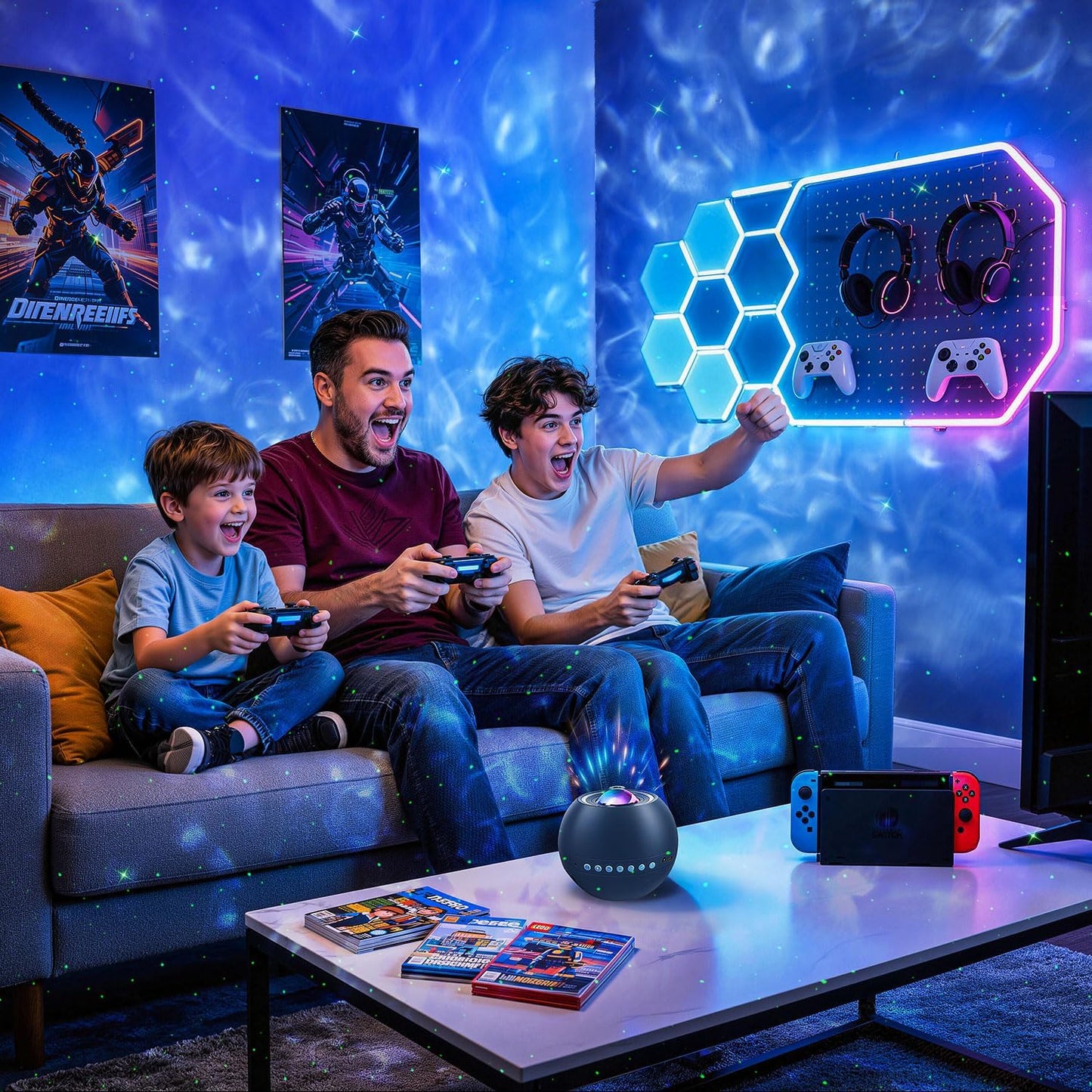 360 Game Lights Galaxy Projector Gaming Accessories Gaming Room Decor Green Star Bluetooth Speaker+15 White Noise Man Cave Accessories Cool Gifts for Men Birthday Gift Cool Stuff for Teen Boy